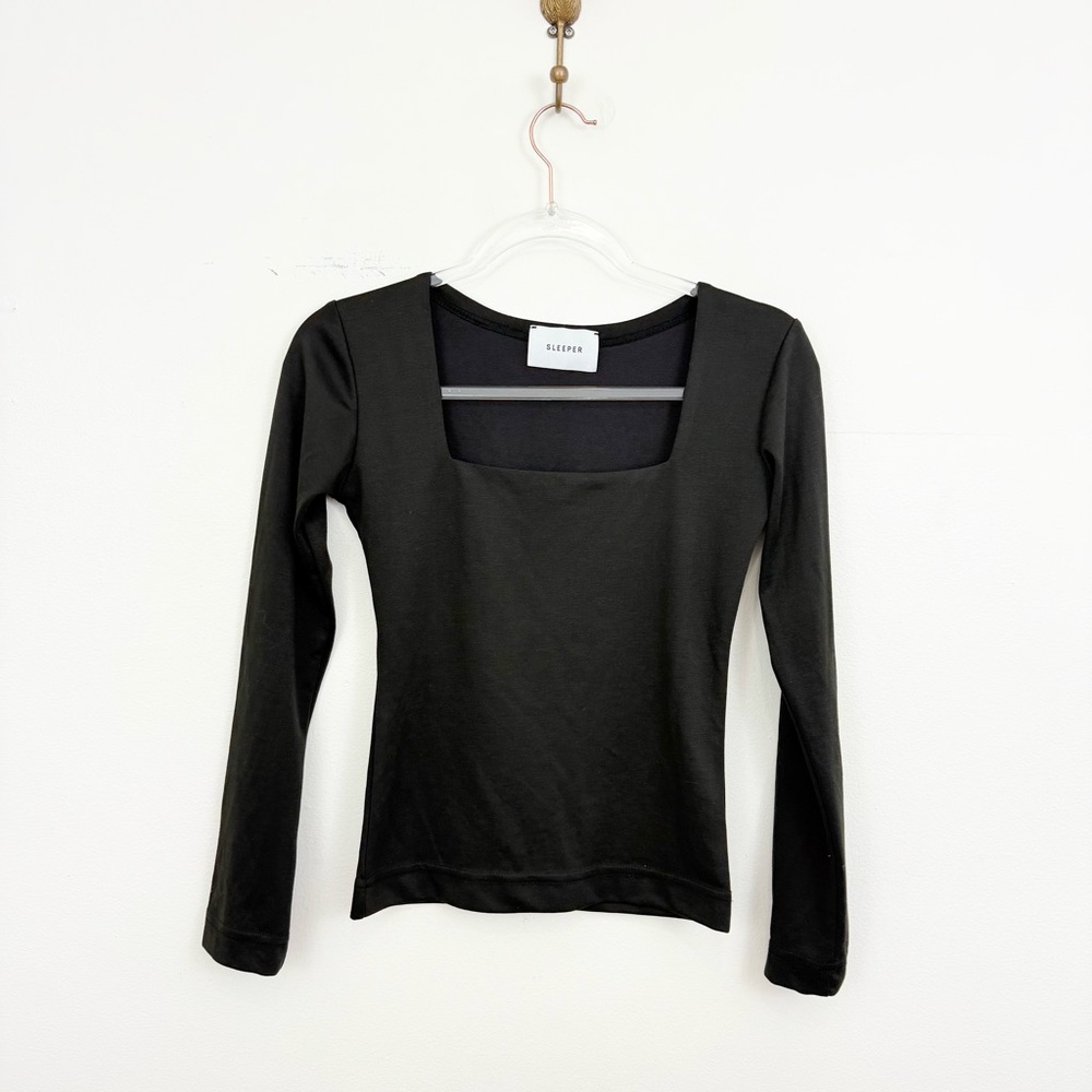Sleeper Olive Green Square Neck Long Sleeve Stretch Top XS Minimalist